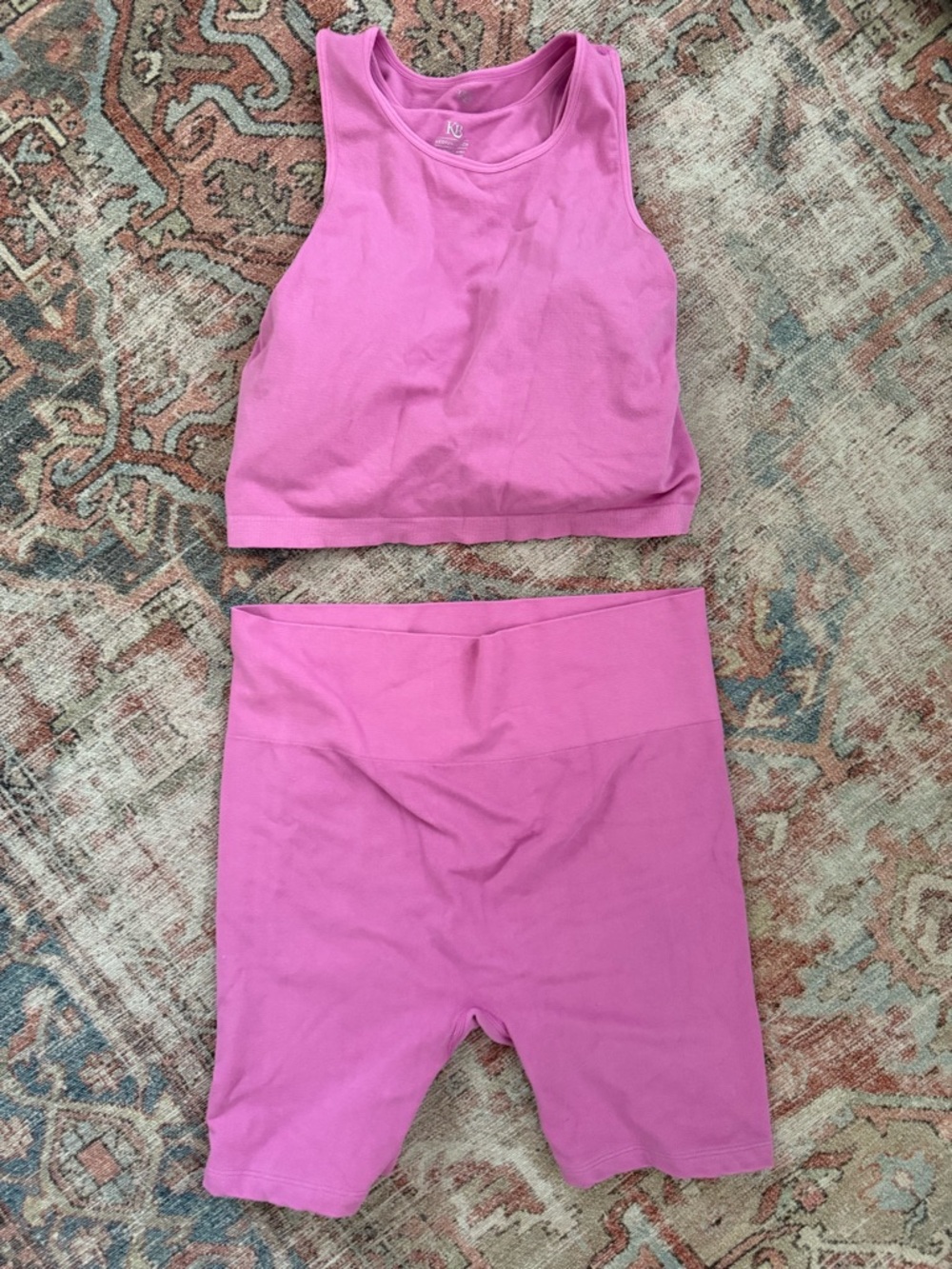 Kindred Bravely Pink Nursing Friendly Ribbed Tank and Biker Shorts Set